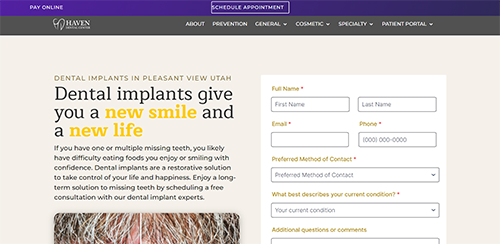 Haven Dental Center Landing Page (web thumbnail)